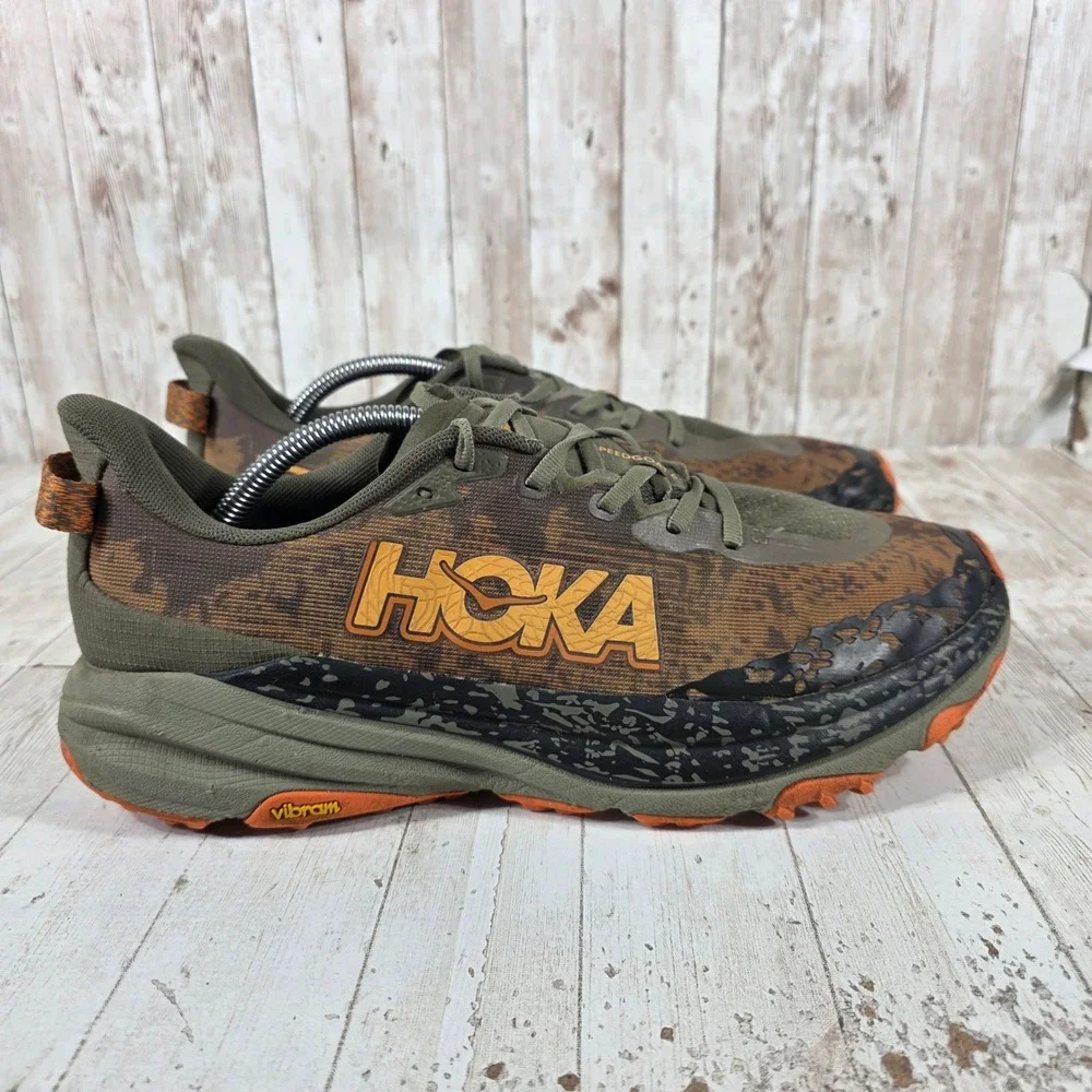 Hoka Speedgoat 6 Mens 11.5 Trail Running Shoes Army Olive Leopard 1147791-AOL